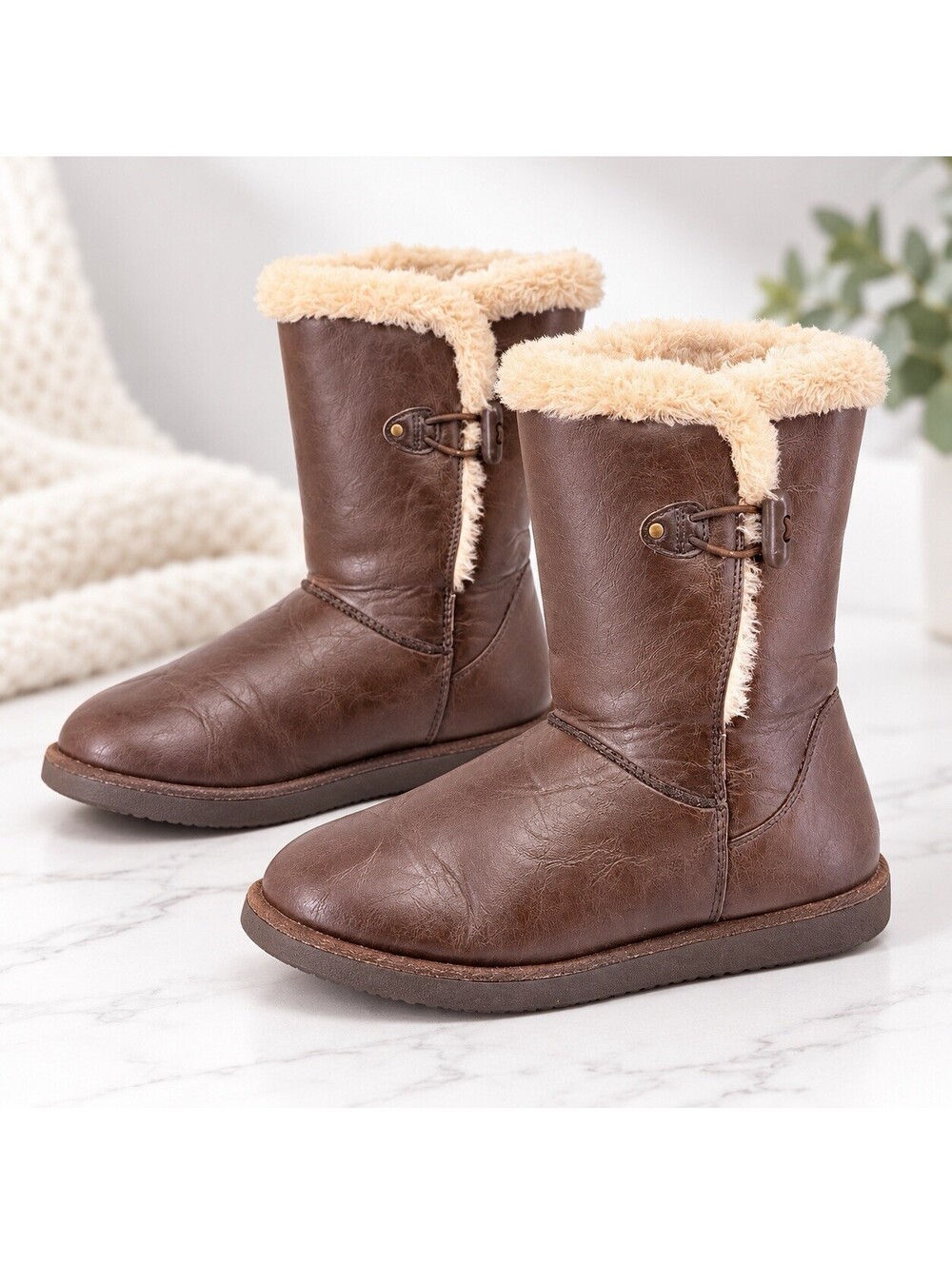 Airwalk Women’s Brown Leather Fur Lined Winter Boots Size 9.5 Waterproofed Y2K